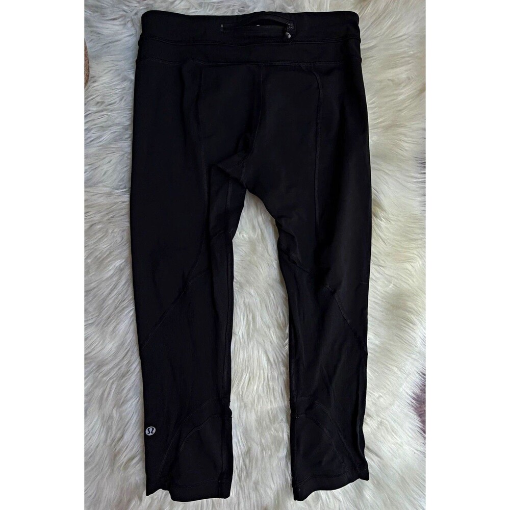 lululemon athletica Women's Black Cropped Yoga Leggings Zip Pocket Sz 6